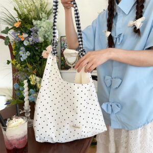 New Polka Dot Canvas Tote Bag for Women - Large Capacity, College - Ready | Unique Single - Shoulder Design for Everyday Use