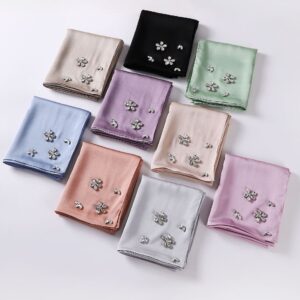 Simulated Silk Bubble Chiffon Hijab | Handcrafted Rhinestone Scarf for Muslim Women | Malay & Hui Style Headscarf
