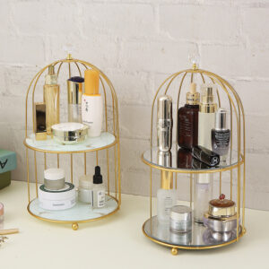 Desktop Vanity Birdcage - style Perfume, Cosmetics and Skin Care Products Organizer, Storage Box, Decorative Display Rack for Bathroom and Bedroom