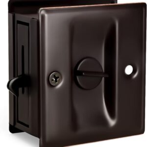 Privacy Sliding Door Lock With Pull Oil Rubbed Brass- Replace Old Or Damaged Pocket Door Locks Quickly And Easily, 2-3/4”x2-1/2”, For Door Thickness For 1-3/8”