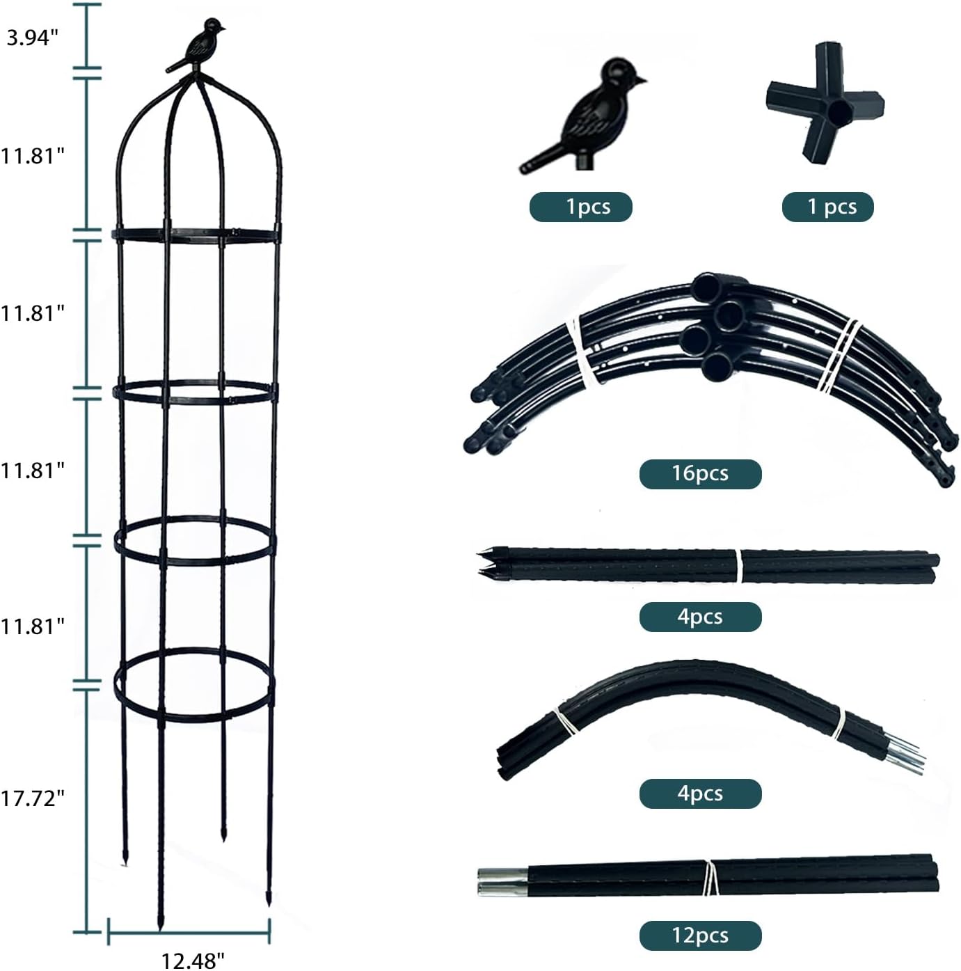 2 Pack Garden Obelisk Trellis for Climbing Plants Outdoor, Plant Trellis Garden Tower Trellis for Potted Plant Climbing, Flowers Vegetable Cucumber Trellis - 图片 6