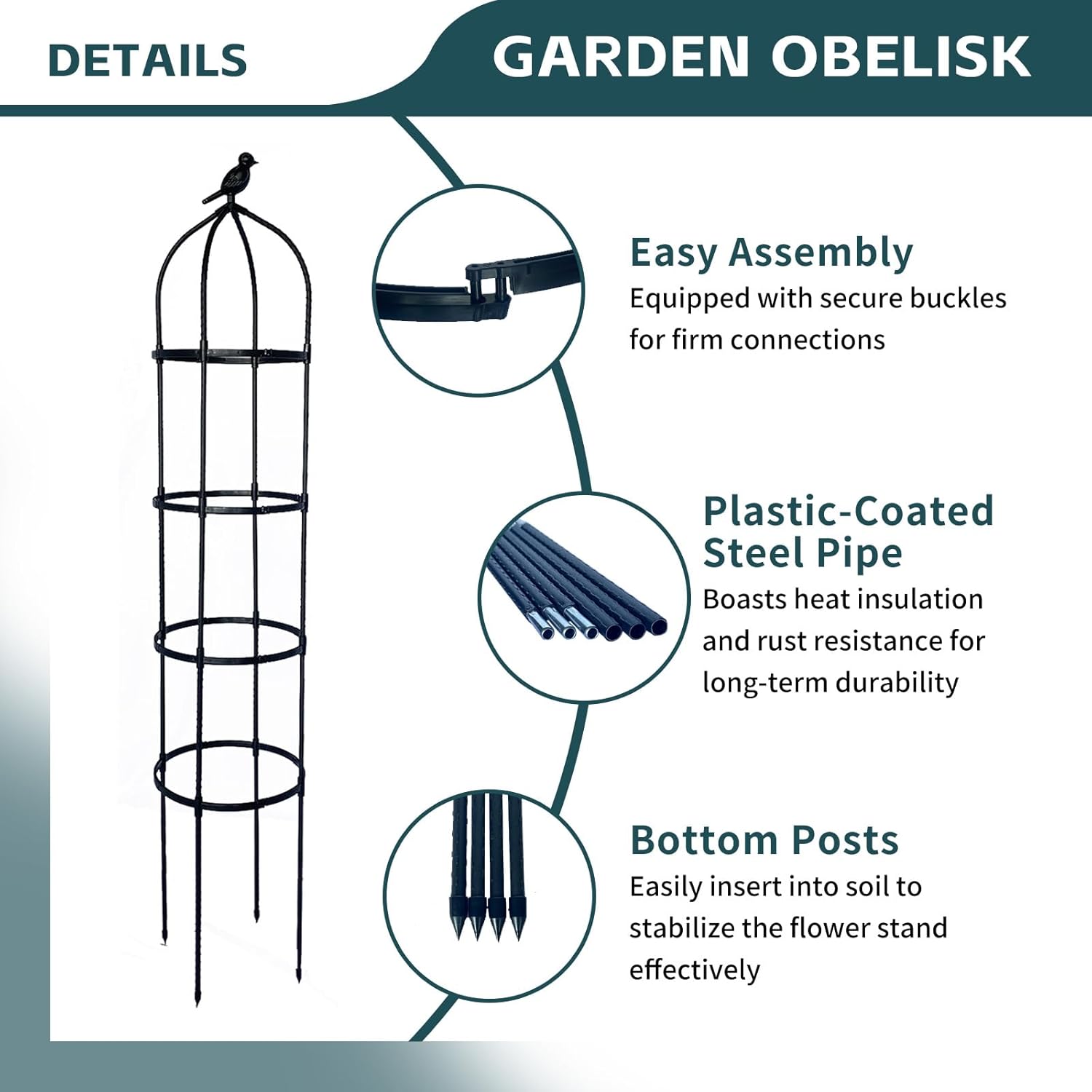 2 Pack Garden Obelisk Trellis for Climbing Plants Outdoor, Plant Trellis Garden Tower Trellis for Potted Plant Climbing, Flowers Vegetable Cucumber Trellis - 图片 4