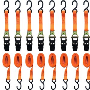 8 Pack Retractable Ratchet Straps 15 Ft - 880 lbs Load Cap with 1760 lbs Breaking Limit, Heavy Duty Auto Self Retracting Tie Down Straps for Truck, Cargo Trailer, Motorcycle, Rad & More