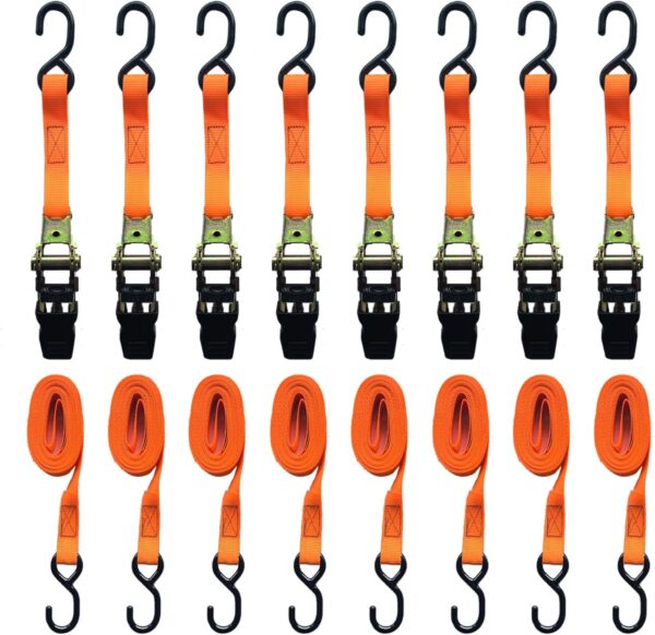 8 Pack Retractable Ratchet Straps 15 Ft – 880 lbs Load