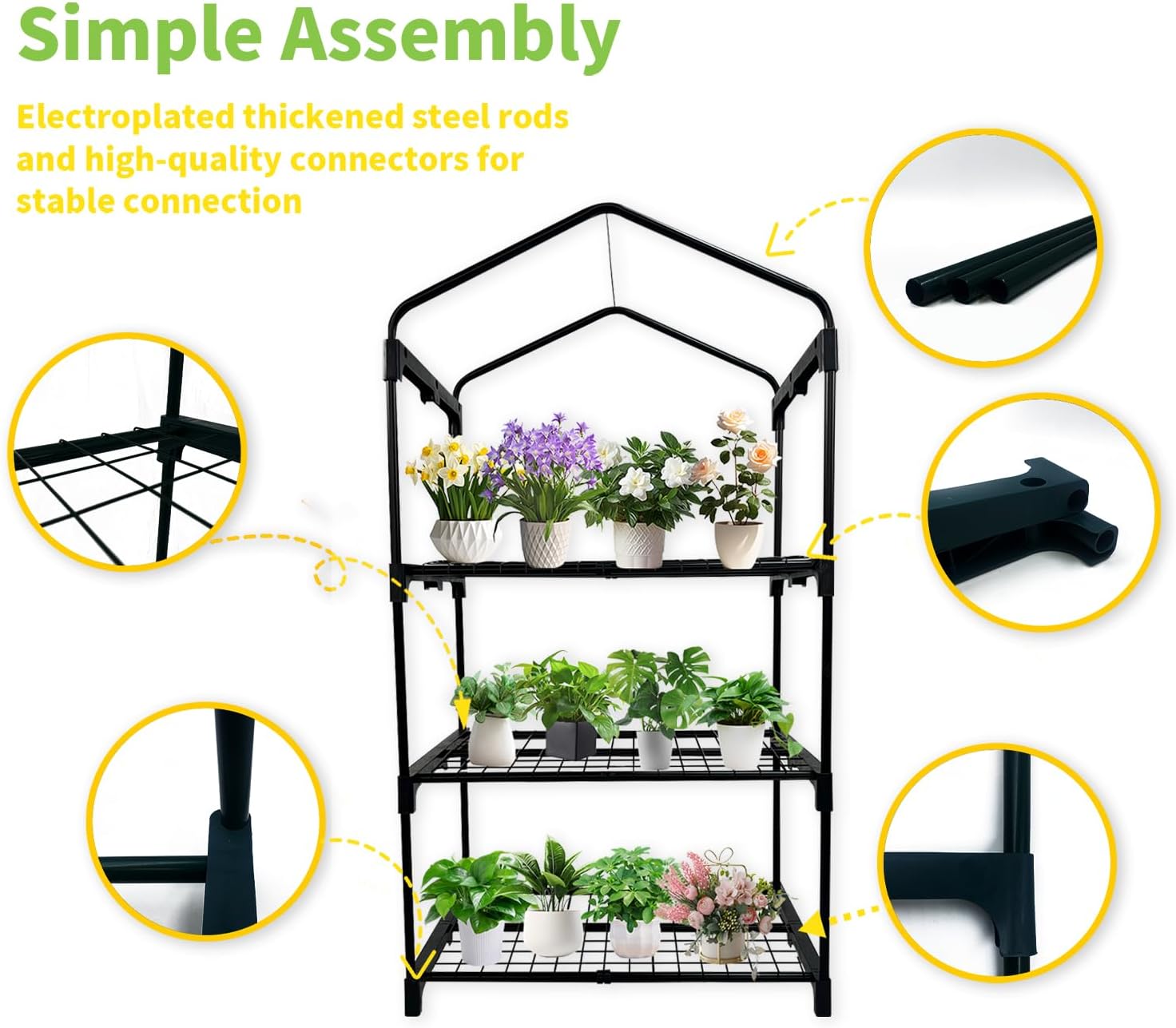 3 Tier Mini Indoor Outdoor Greenhouse,27"x19"x49" GreenHouses with Clear PE Cover and Roll-Up Zipper Door,Plastic Green House for Indoors Grow Tent&Garden greenhouses for Outdoors - 图片 4