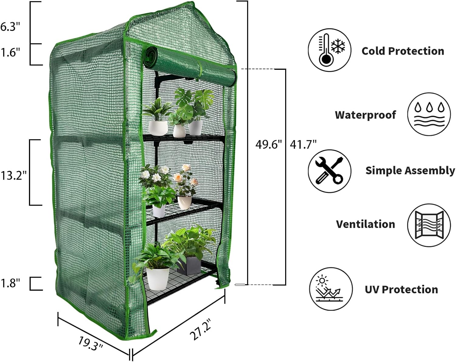3 Tier Mini Indoor Outdoor Greenhouse,27"x19"x49" GreenHouses with Clear PE Cover and Roll-Up Zipper Door,Plastic Green House for Indoors Grow Tent&Garden greenhouses for Outdoors - 图片 2