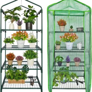 Mini Greenhouse for Indoor Outdoor, Portable 4 Tier Greenhouse with Durable PE Cover, 27"x19"x62" Small Gardening Green House