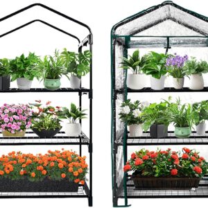 3 Tier Mini Indoor Outdoor Greenhouse,27"x19"x49" GreenHouses with Clear PVC Cover and Roll-Up Zipper Door,Plastic Green House for Indoors Grow Tent&Garden greenhouses for Outdoors