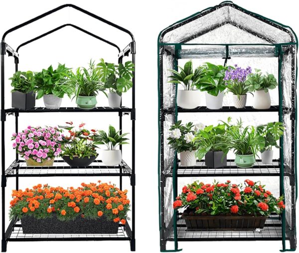 3 Tier Mini Greenhouse 27×19×49 – Clear PVC Cover