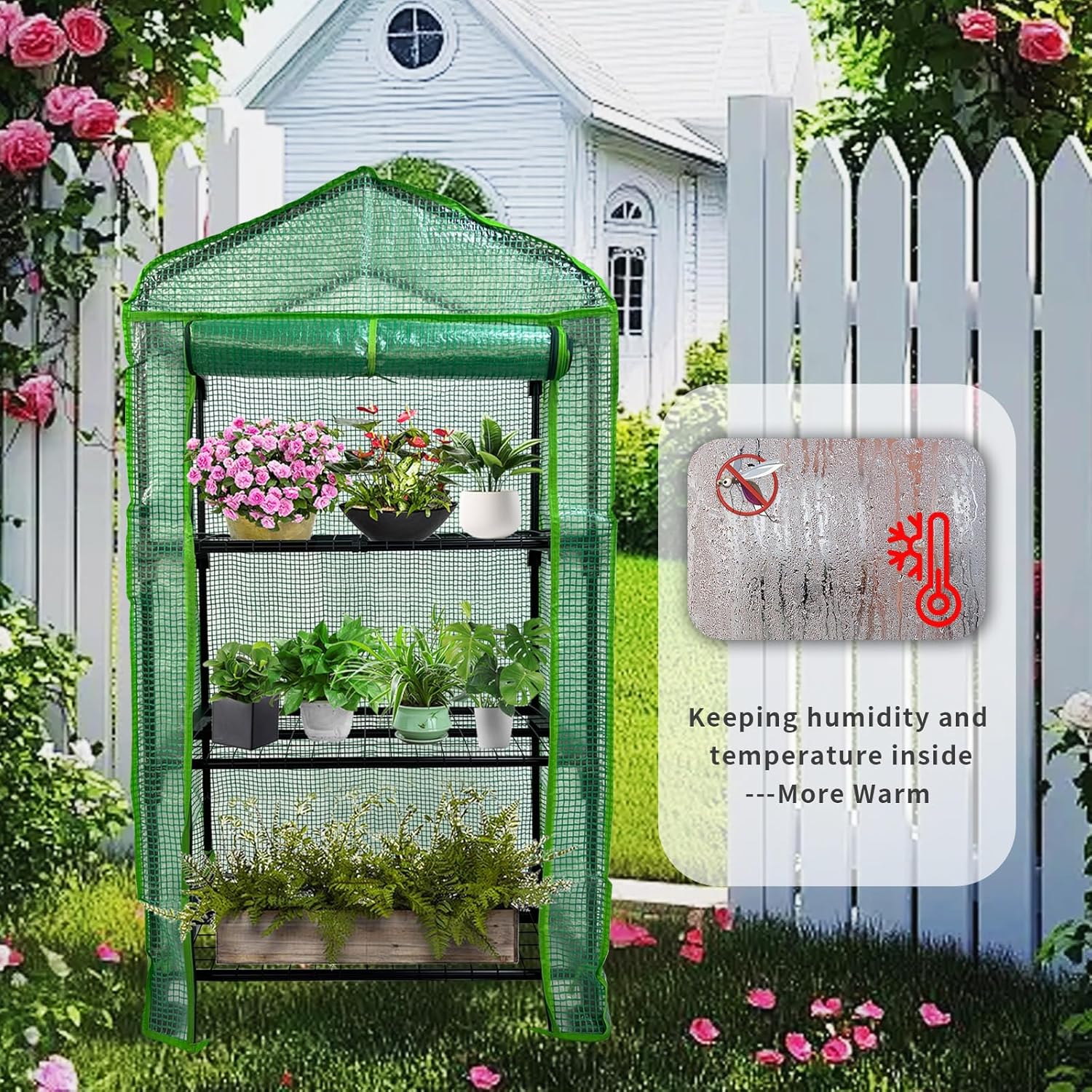3 Tier Mini Indoor Outdoor Greenhouse,27"x19"x49" GreenHouses with Clear PE Cover and Roll-Up Zipper Door,Plastic Green House for Indoors Grow Tent&Garden greenhouses for Outdoors - 图片 7