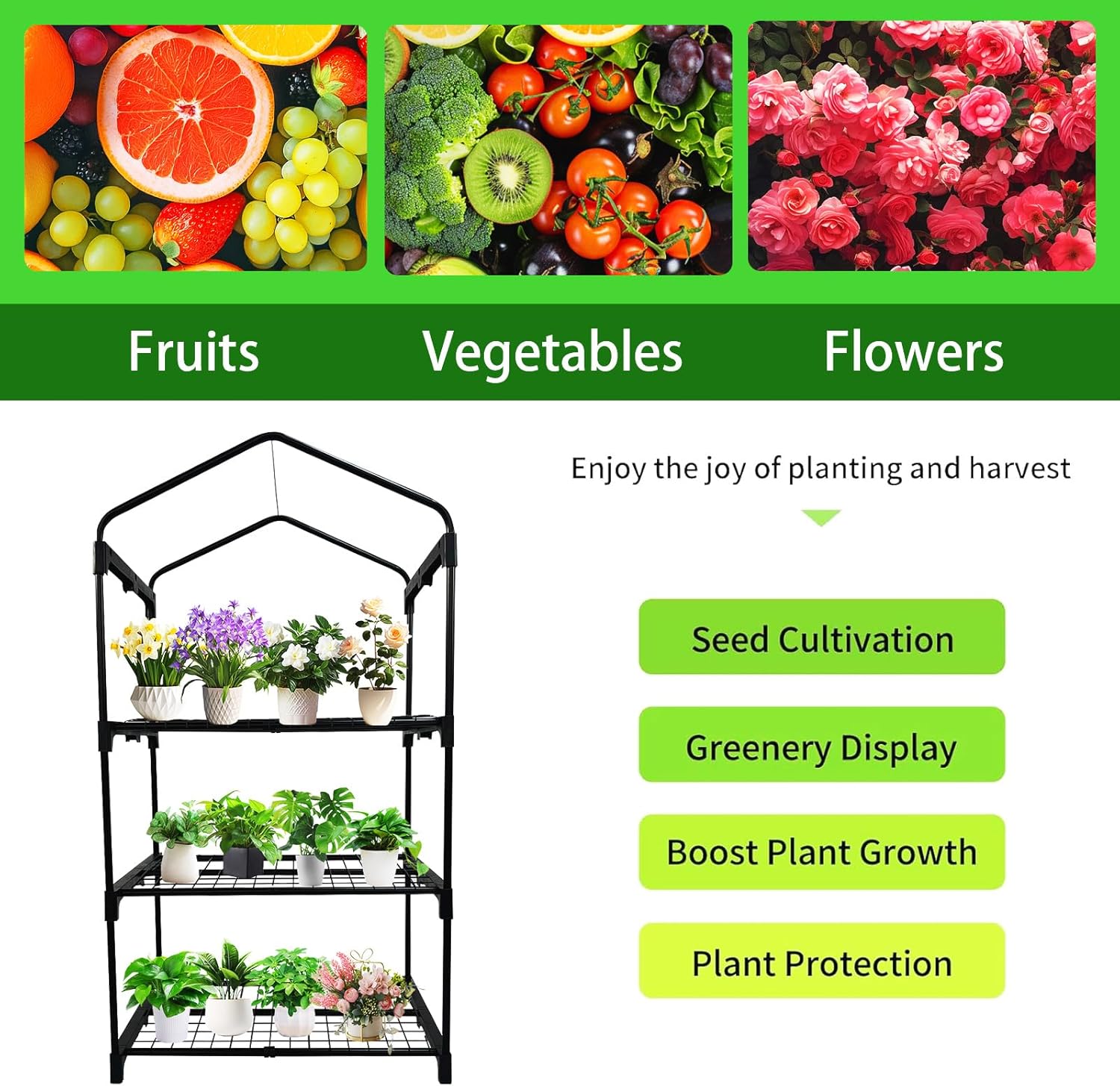 3 Tier Mini Indoor Outdoor Greenhouse,27"x19"x49" GreenHouses with Clear PE Cover and Roll-Up Zipper Door,Plastic Green House for Indoors Grow Tent&Garden greenhouses for Outdoors - 图片 3